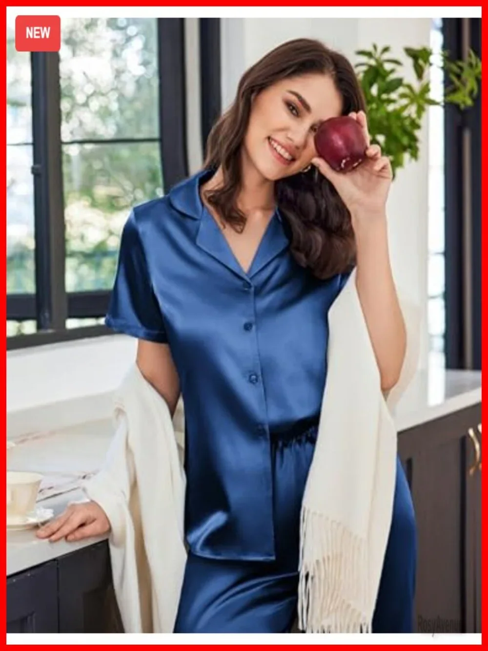 Satin Silky Capri Pajamas Short Sleeve Button Down Sleepwear Set